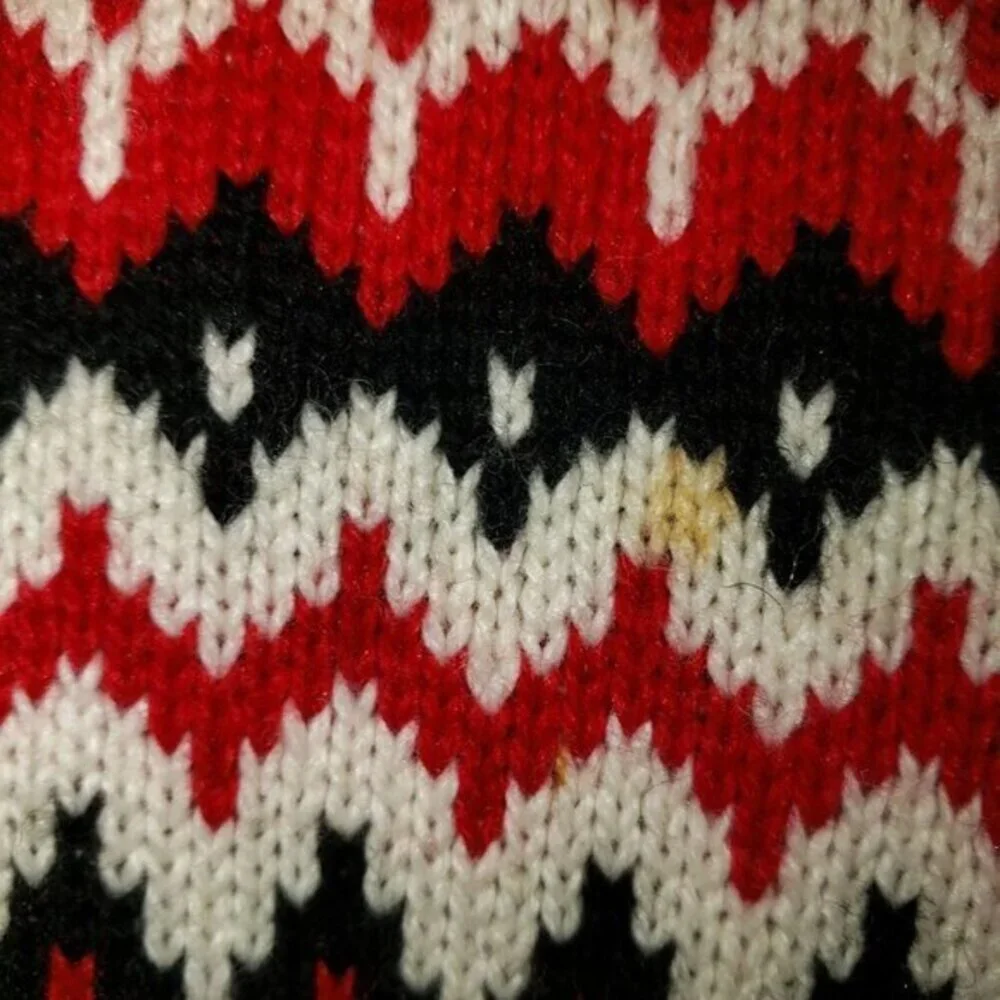 Talbots Wool Blend Fair Isle Ribbed Sweater Womens Size LP Red Black Ivory Pre-O